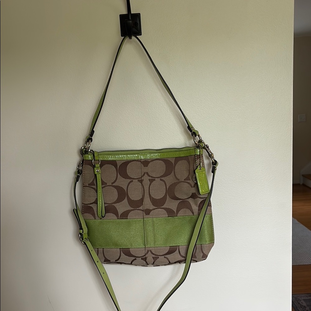 Vintage Coach brown & lime green crossbody/shoulder bag!